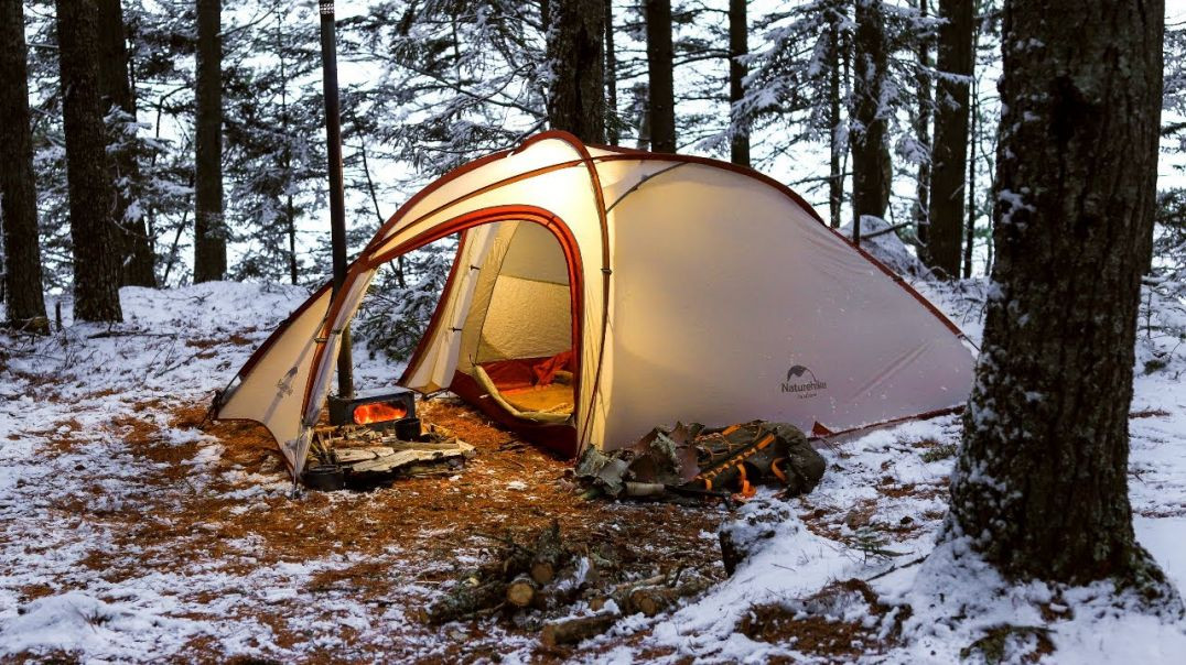 Winter Hot Tent Camping In Snow And Freezing Temperatures