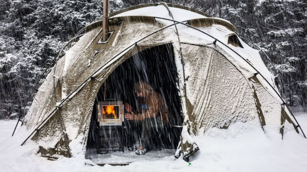 Hot Tent Camping In Snow Storm