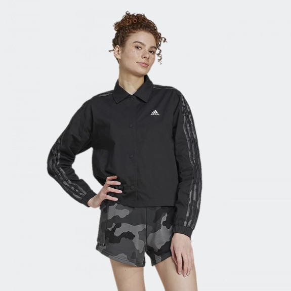 ESSENTIALS CAMO PRINTED 3-STRIPES TWILL COACH JACKET