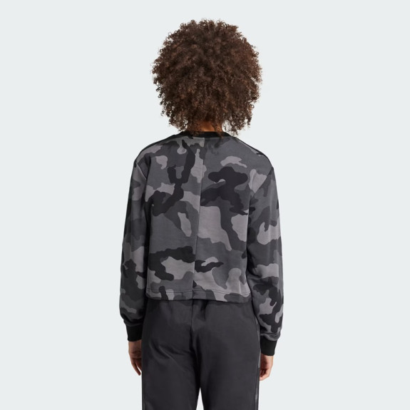 ESSENTIALS 3-STRIPES CAMO-PRINT CROPPED SWEATSHIRT