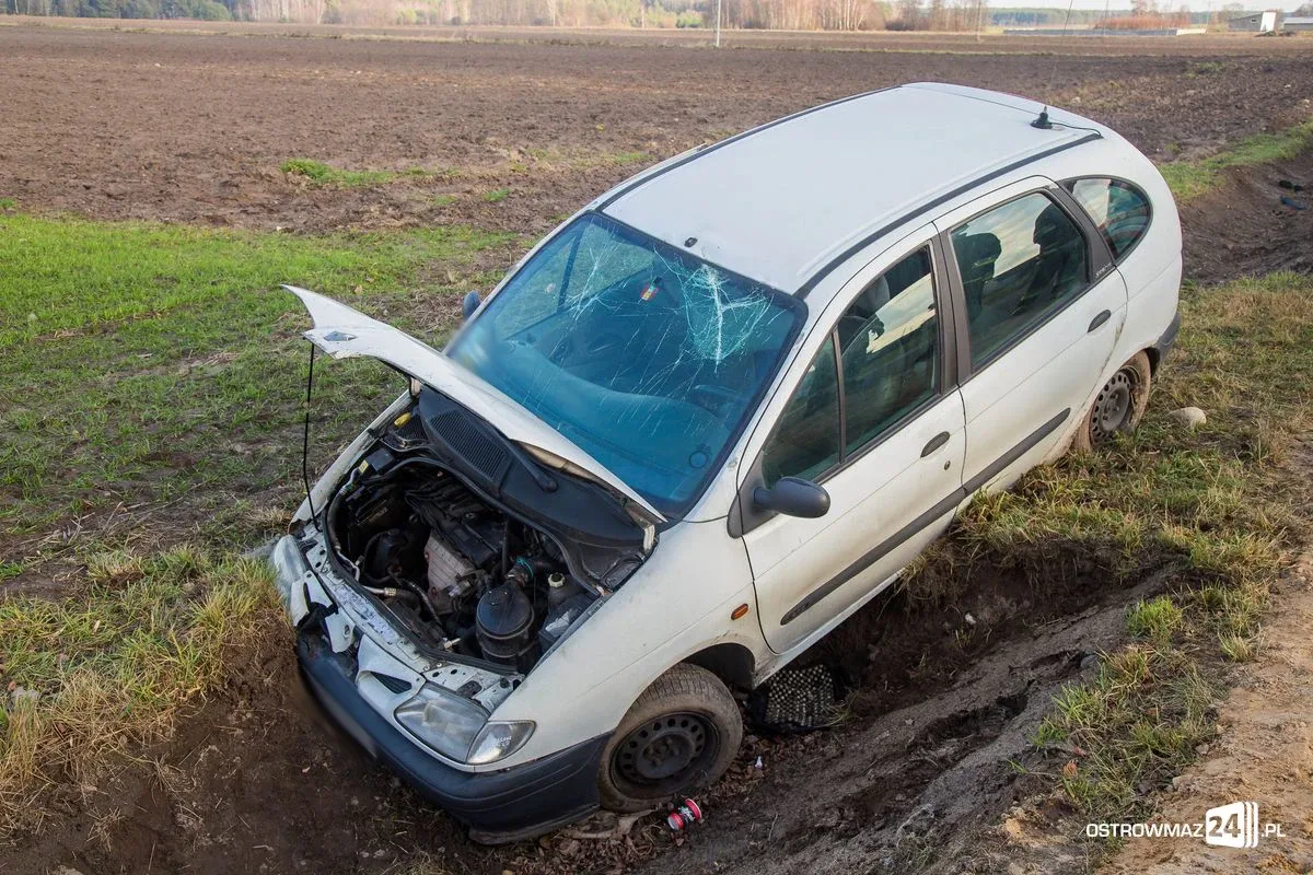 Pijany kierowca renault megane w rowie (zdjęcia)