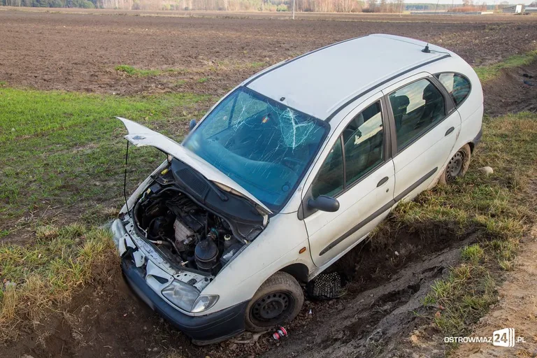 Pijany kierowca renault megane w rowie (zdjęcia)