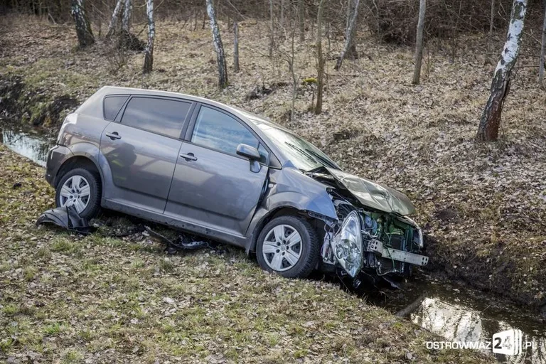 Toyota w rowie. Dwie osoby w szpitalu (zdjęcia)