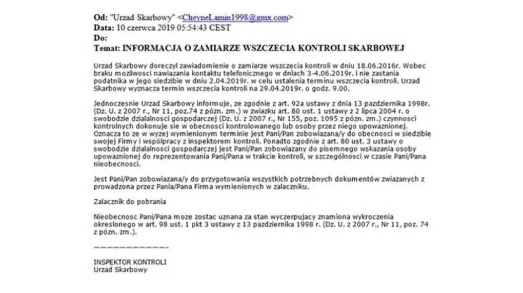 Uwaga na fałszywe maile od "skarbówki"