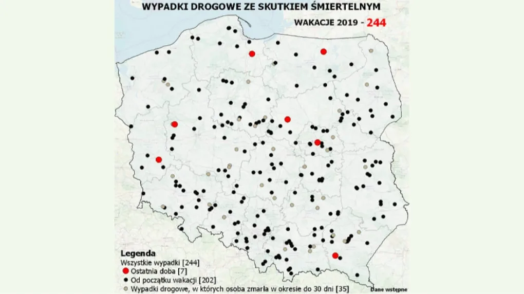 Mapa wypadków drogowych ze skutkiem śmiertelnym