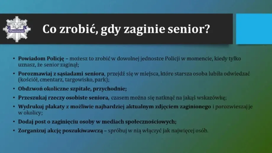 Policja radzi jak zapobiegać zaginięciom osób starszych