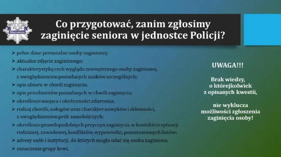Policja radzi jak zapobiegać zaginięciom osób starszych
