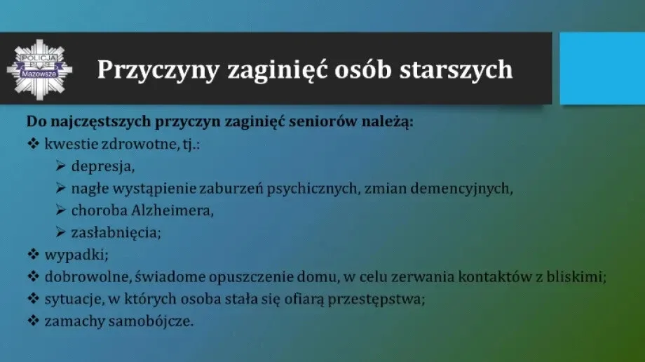 Policja radzi jak zapobiegać zaginięciom osób starszych