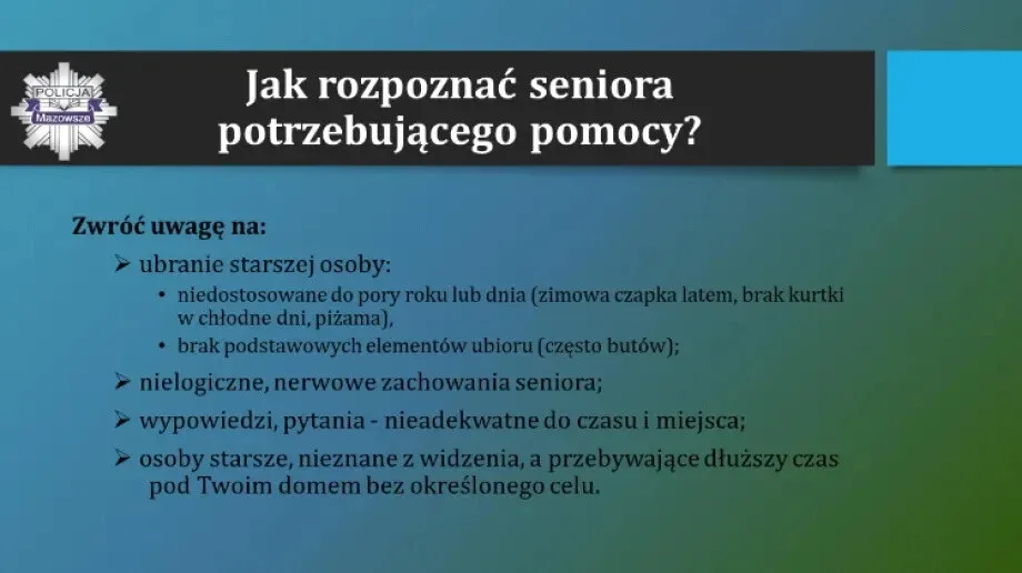 Policja radzi jak zapobiegać zaginięciom osób starszych