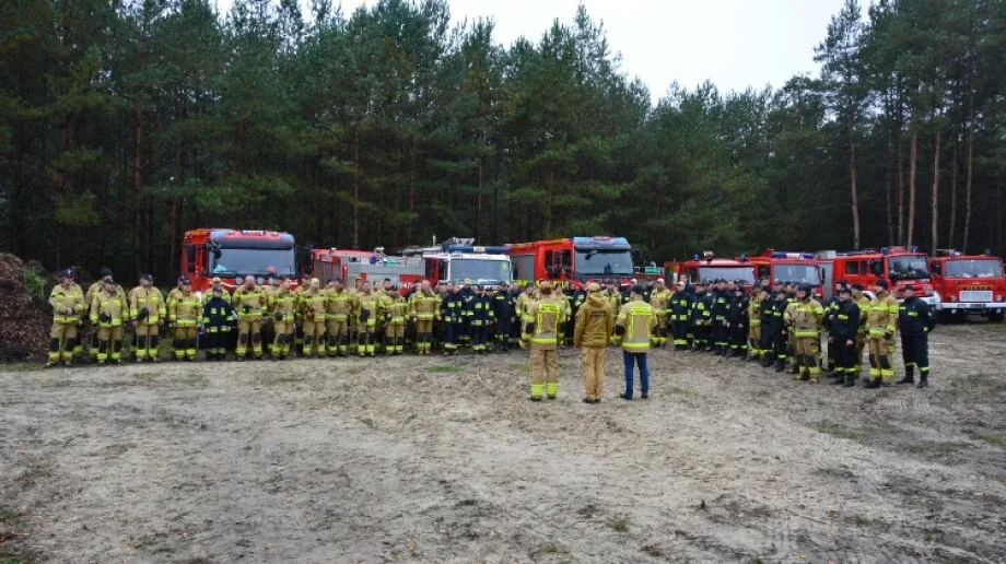 Harwester w płomieniach. Strażacy z gminy Ostrów działali w lesie (zdjęcia)