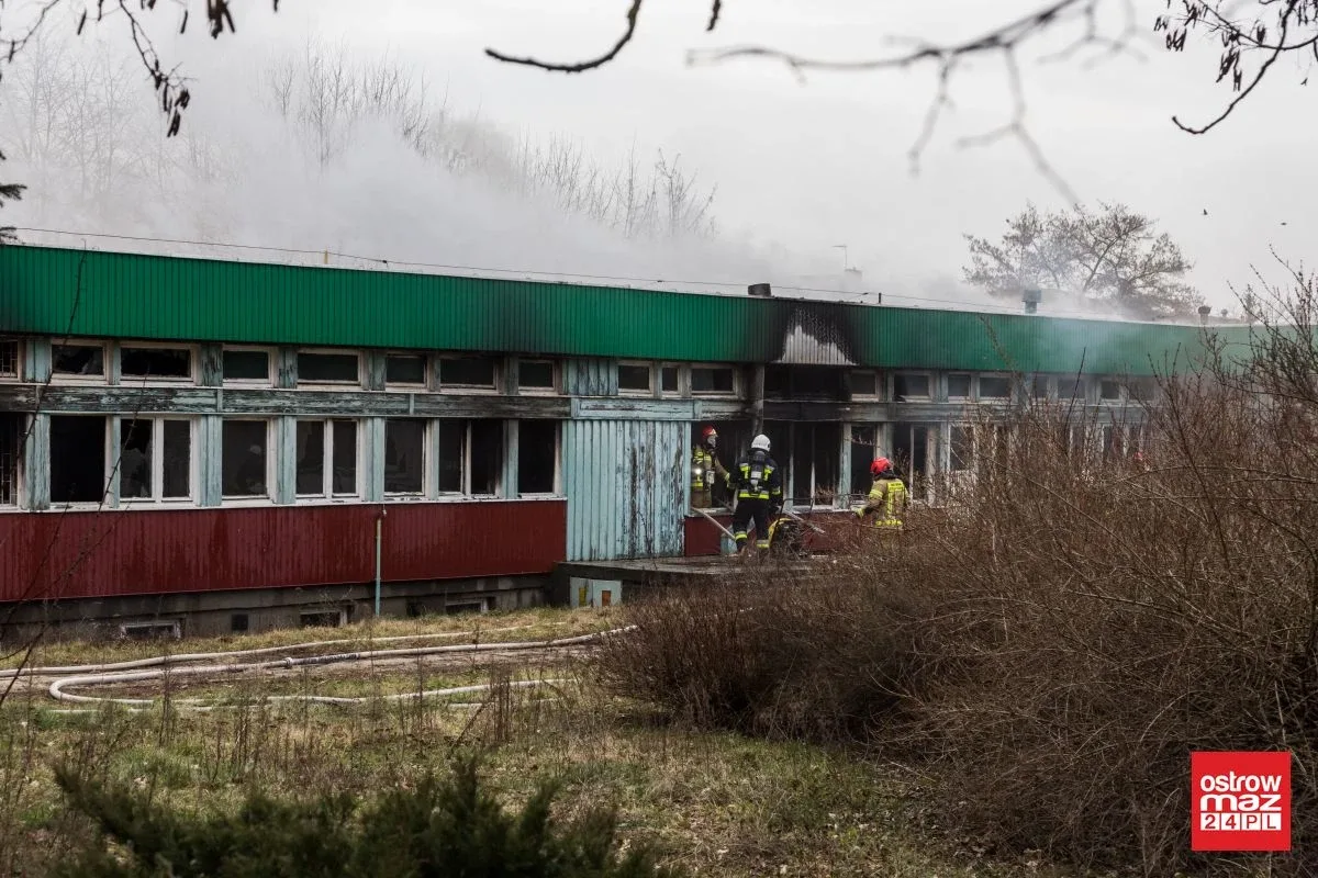Ponownie ogień pojawił się w budynku po byłej szkole przy ul. Partyzantów. Na miejscu pracuje 40 strażaków! (zdjęcia)