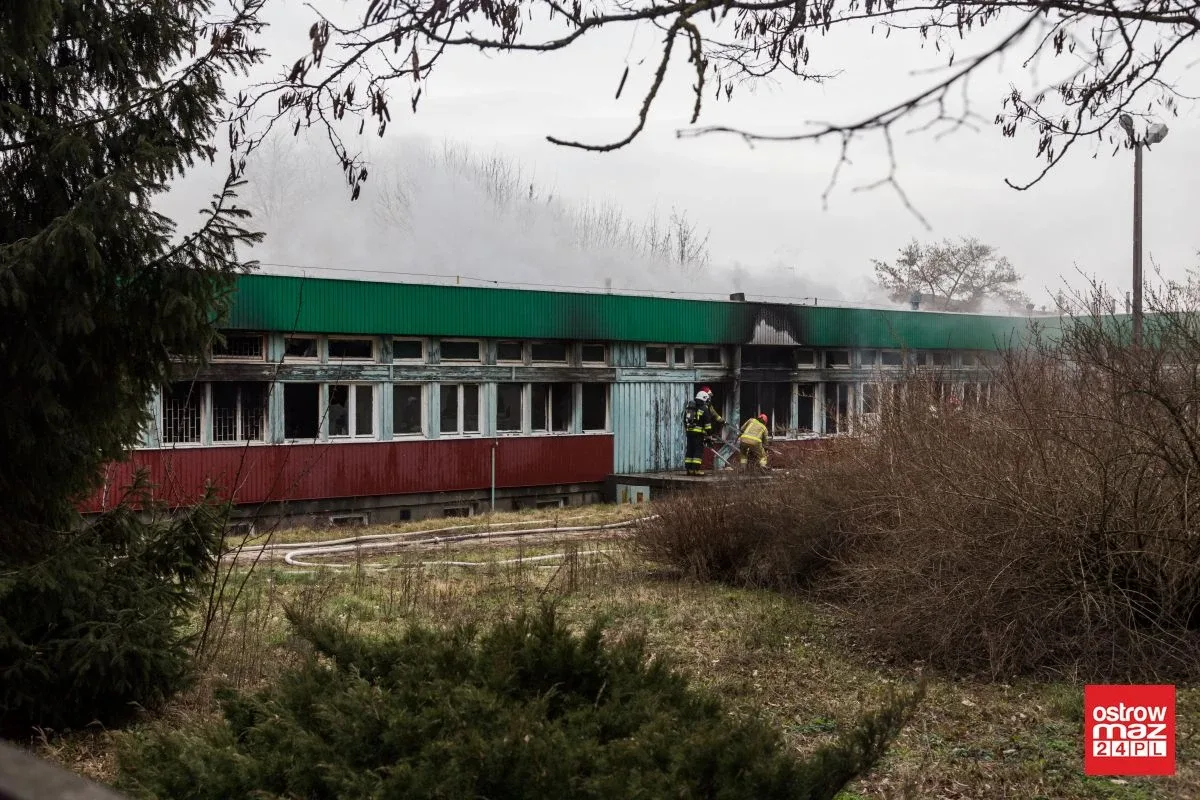 Ponownie ogień pojawił się w budynku po byłej szkole przy ul. Partyzantów. Na miejscu pracuje 40 strażaków! (zdjęcia)