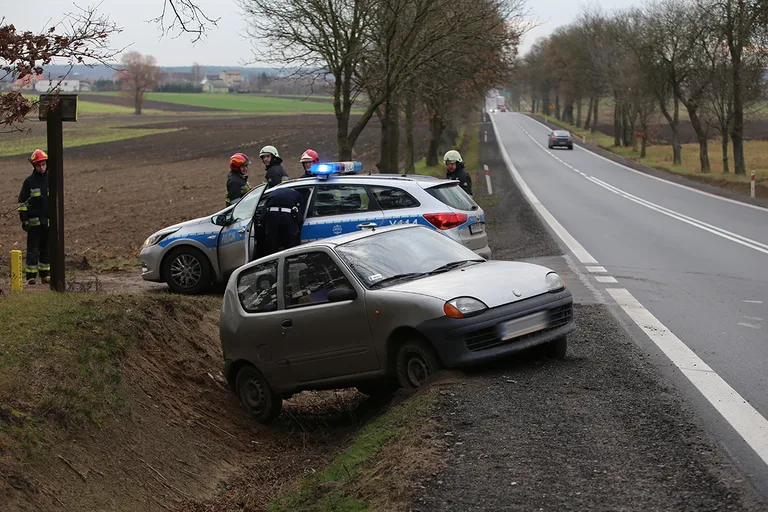 Fiat seicento w rowie. W aucie było dwóch pijanych. Żaden z nich nie przyznał się do kierowania autem (zdjęcia)