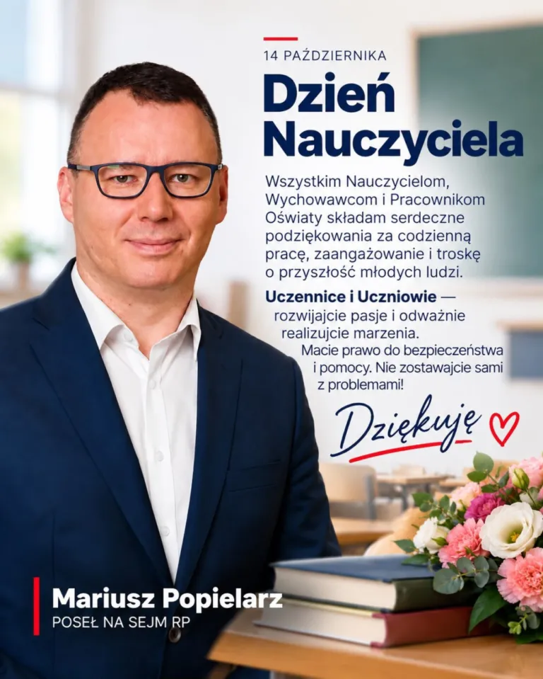 Dzień Edukacji Narodowej. Mariusz Popielarz dziękuje nauczycielom i pracownikom oświaty