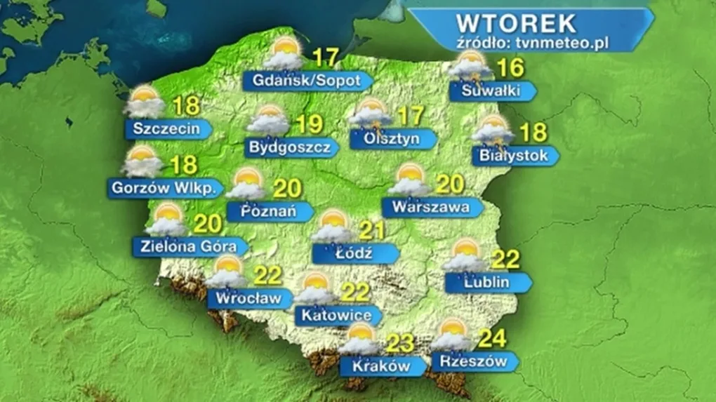 Wtorek z przelotnym deszczem i burzami (wideo)