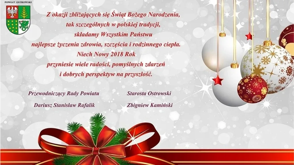 Życzenia świąteczne Starosty Powiatu Ostrowskiego
