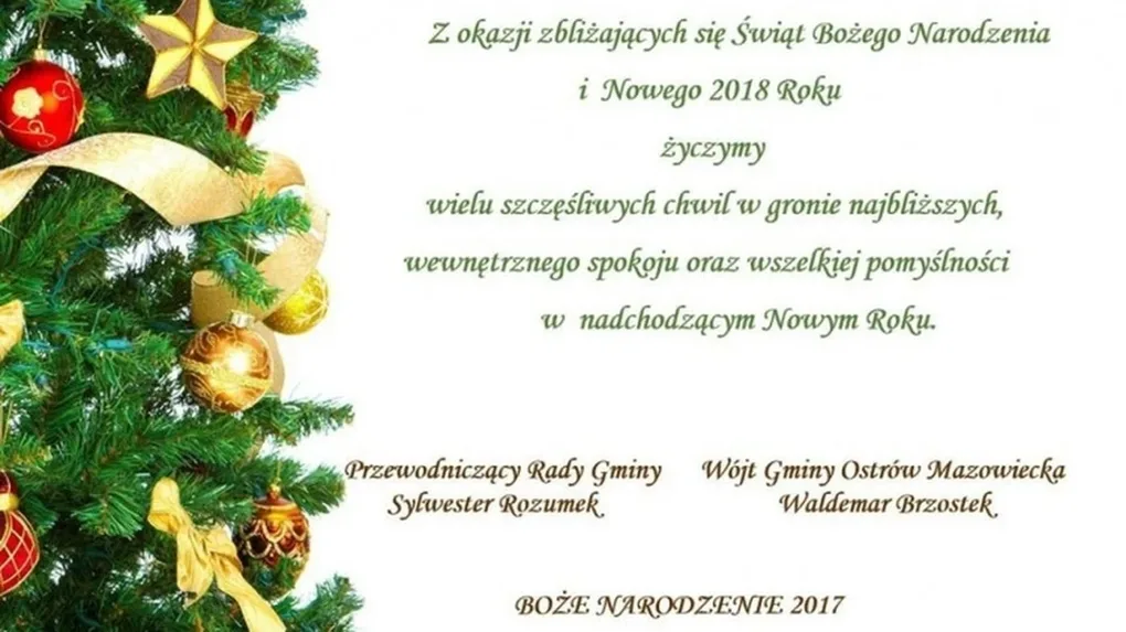 Życzenia świąteczne od Wójta Gminy Ostrów Maz.