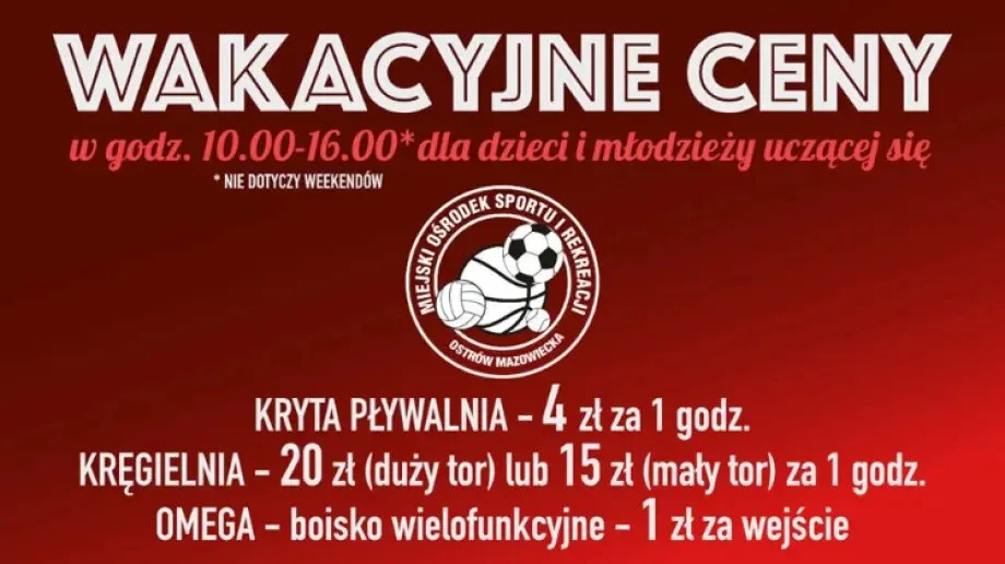 MOSiR- wakacyjne ceny dla dzieci i młodzieży 