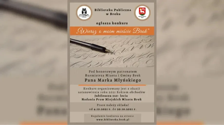 Konkurs literacki pt. 'Wiersz o moim mieście Brok'