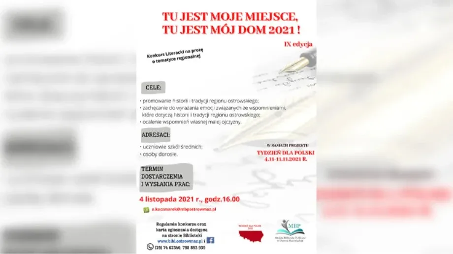 Konkurs Literacki pt. 'Tu jest moje miejsce, tu jest mój dom 2021' 