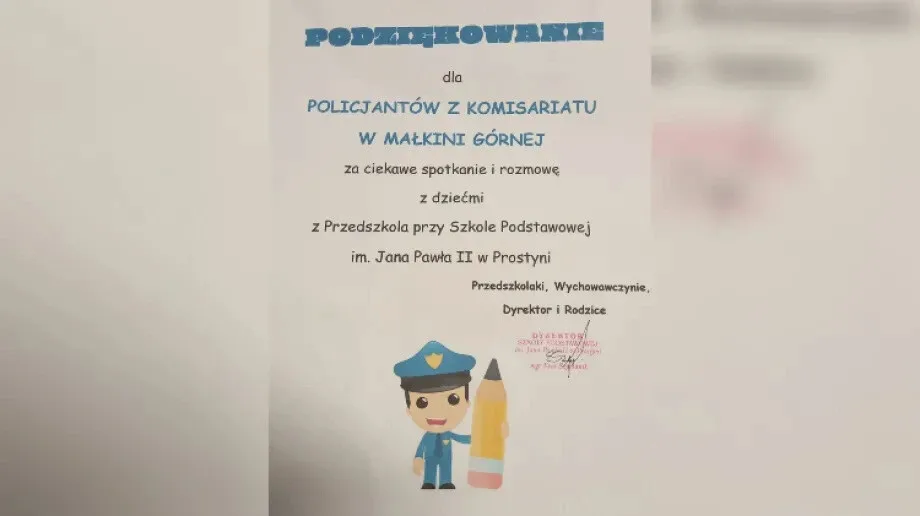 Przedszkolaki podziękowały za spotkanie małkińskim policjantom