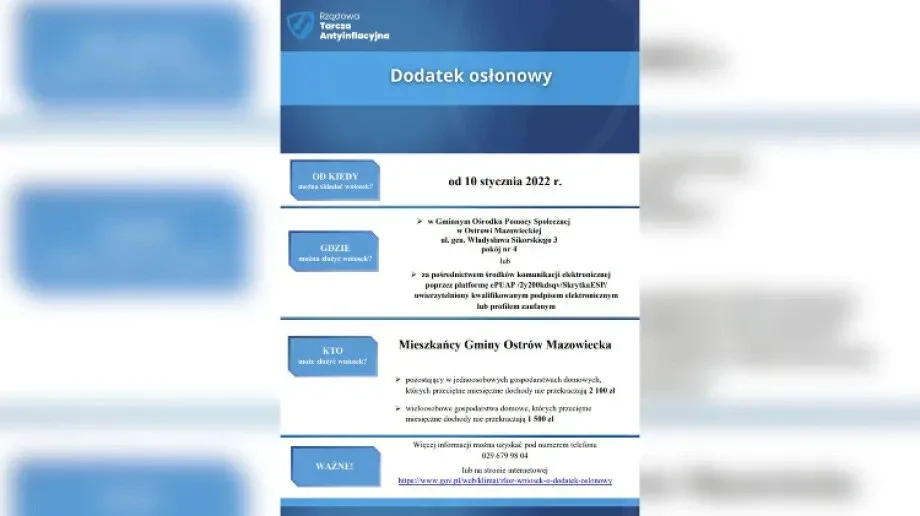 Dodatek osłonowy dla mieszkańców gminy Ostrów Mazowiecka
