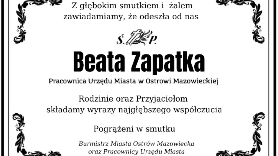 Zmarła Beata Zapatka, pracownica Urzędu Miasta w Ostrowi Mazowieckiej