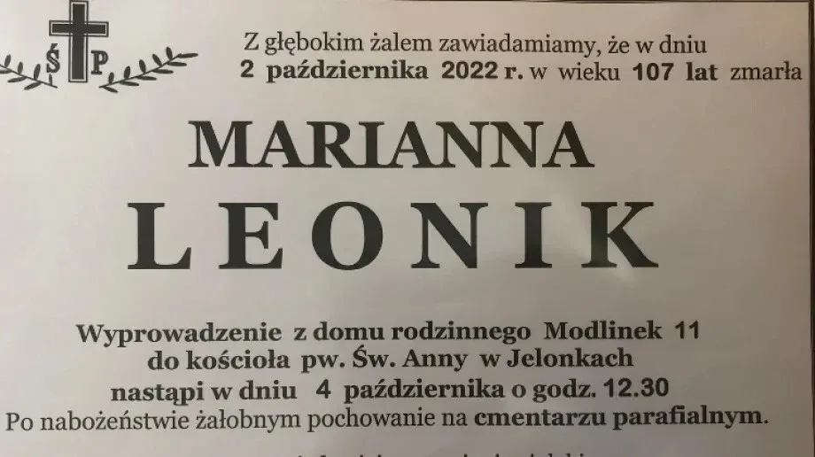 Odeszła najstarsza mieszkanka gminy Wąsewo