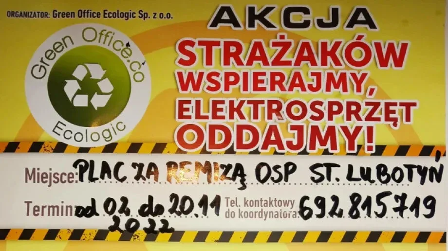 OSP Stary Lubotyń organizuje zbiórkę elektrośmieci - 'Strażaków wspierajmy, elektrosprzęt oddajmy!' 