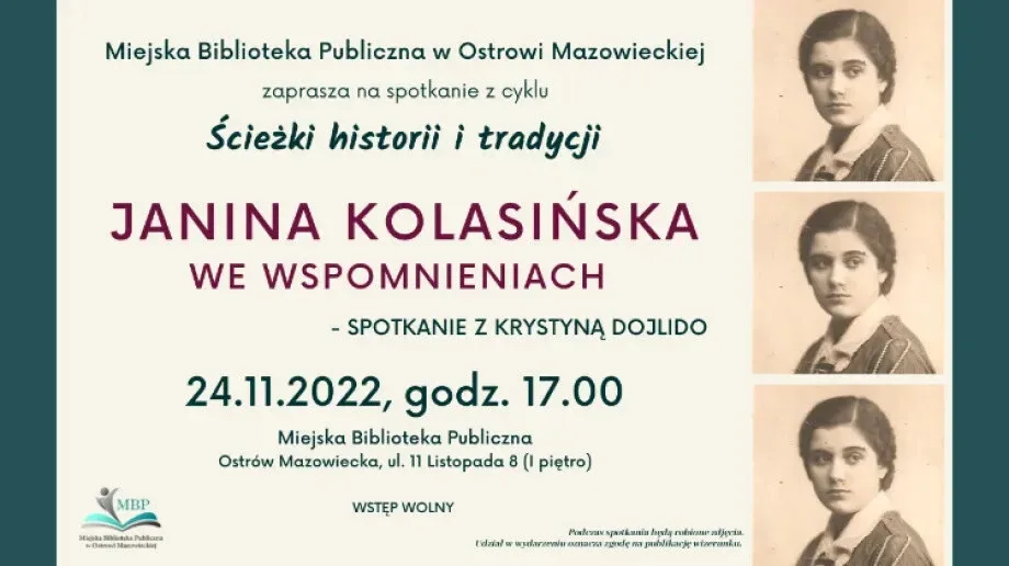 Spotkanie z córką Janiny Kolasińskiej już wkrótce w MBP w Ostrowi Mazowieckiej