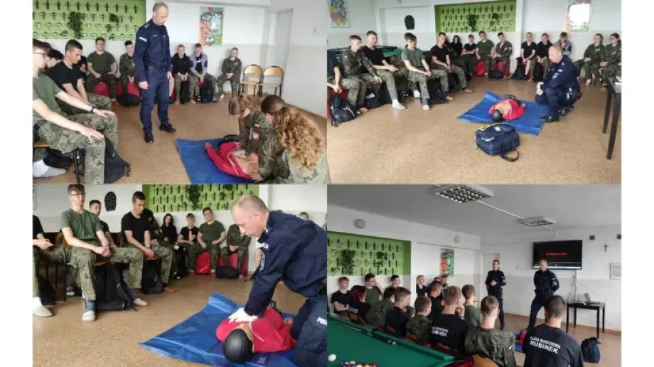 Ostrowscy policjanci jako nauczyciele udzielania pierwszej pomocy. Wizyta w Zespole Szkół nr 1