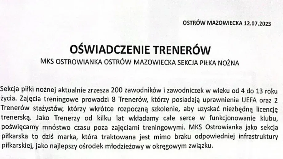 Trenerzy chcą odwołania prezesa!