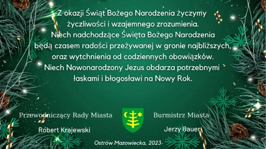 Życzenia świąteczne władz Miasta Ostrów Mazowiecka