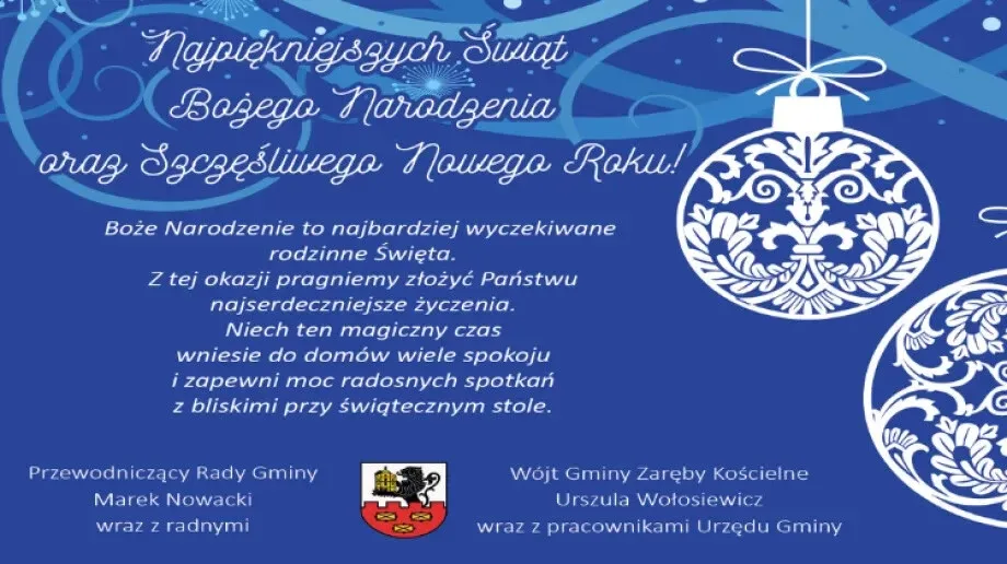 Życzenia świąteczne władz samorządowych gminy Zaręby Kościelne