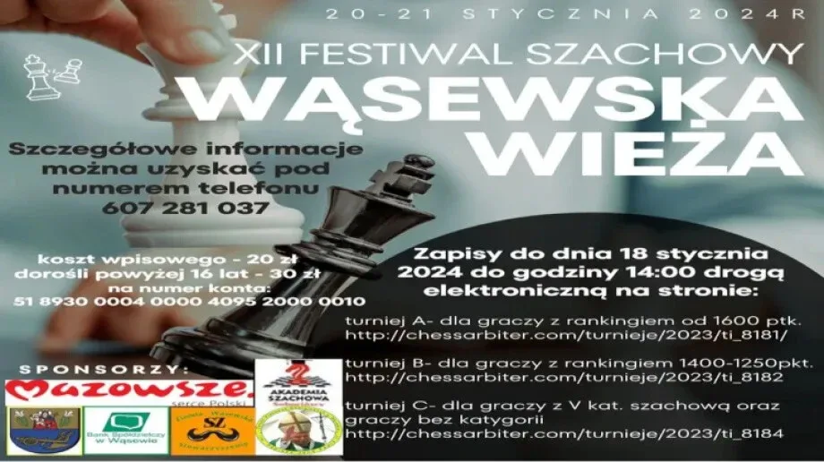  XII Festiwal Szachowy 'Wąsewska Wieża' zaprasza miłośników szachów 