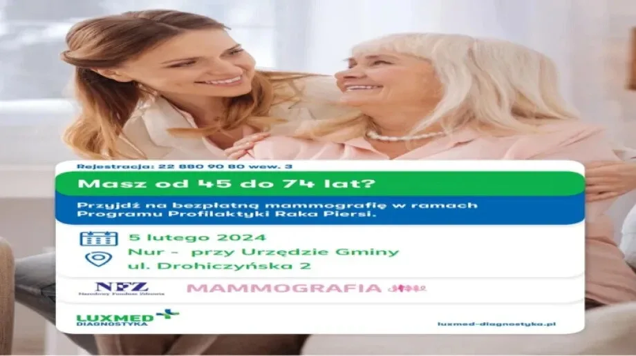 Bezpłatne badania mammograficzne dla kobiet w wieku 45-74 lat w Nurze