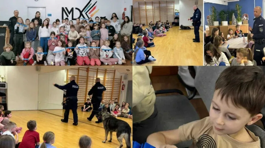 Policjanci i pies Jason odwiedzili dzieci podczas ferii zimowych