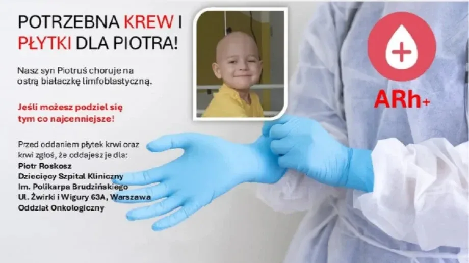 Pomoc dla Piotrusia z powiatu ostrowskiego. Twoja krew może uratować życie!