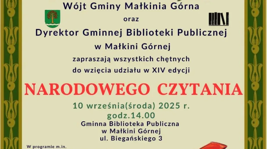 Literackie popołudnie w Małkini. Mieszkańcy będą czytać klasykę