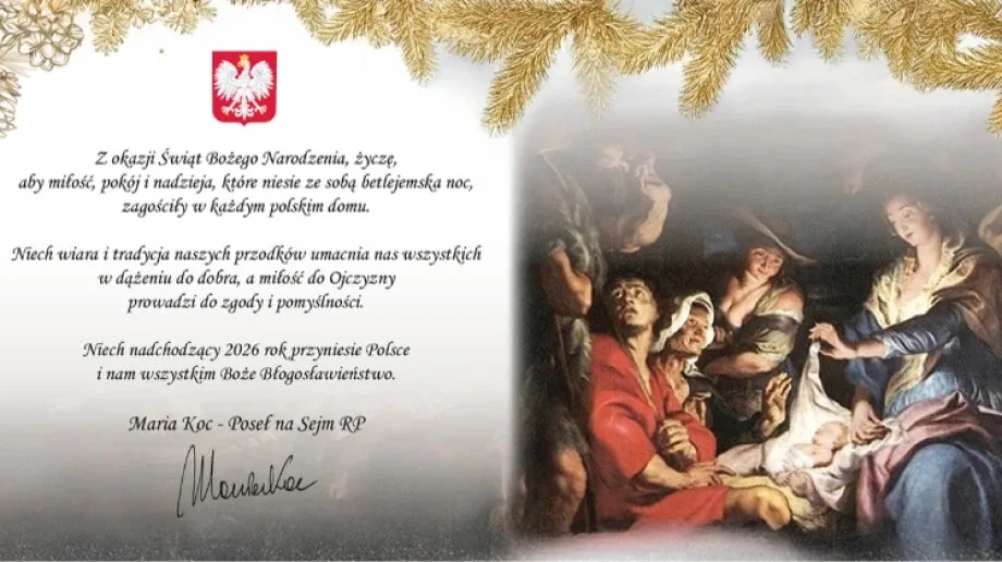Życzenia świąteczne od Poseł Marii Koc