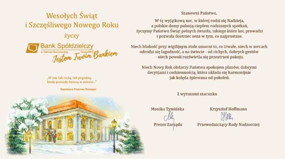 Świąteczne życzenia od Banku Spółdzielczego w Ostrowi Mazowieckiej