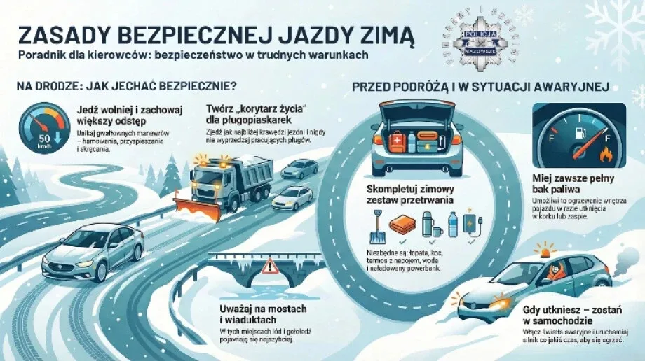 Zima na drogach. Policja apeluje o ostrożność