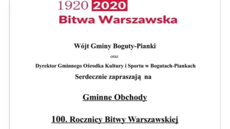 Gmina Boguty Pianki zaprasza obchody 100. Rocznicy Bitwy Warszawskiej