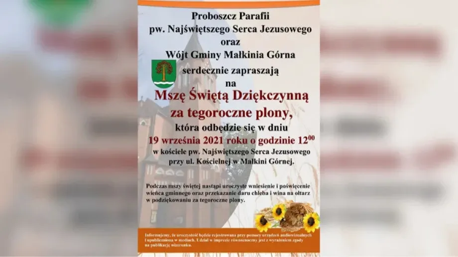 W Małkini Górnej odbędzie się Msza Święta Dziękczynna