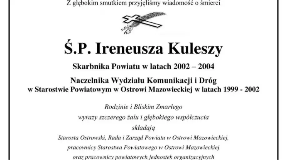 Zmarł Ireneusz Kulesza, Skarbnik Powiatu w latach 2002-2004