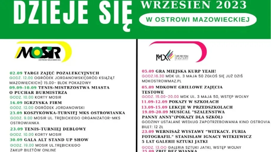 Dzieje się w Ostrowi Mazowieckiej! Sprawdź program wydarzeń na wrzesień.