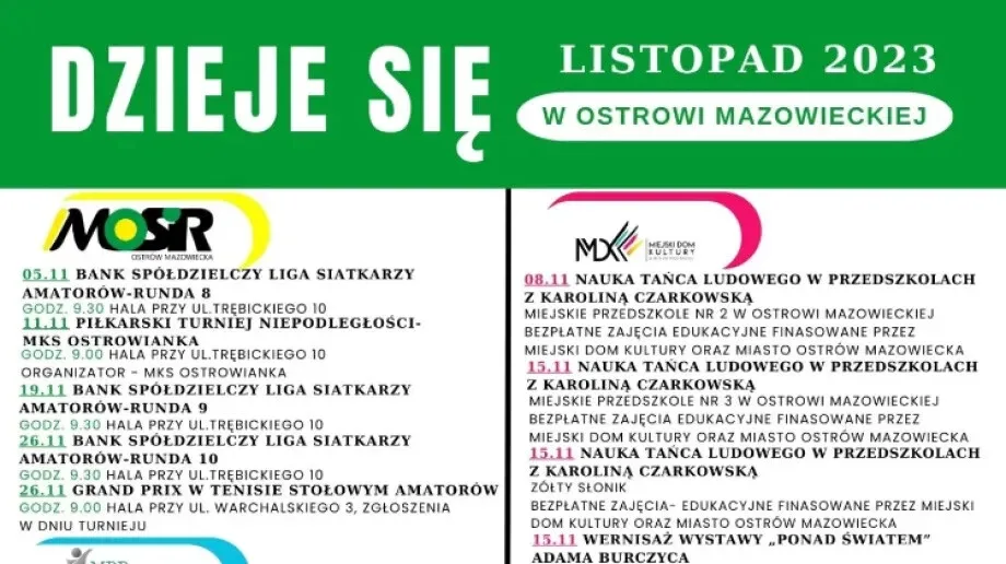 Dzieje się w Ostrowi Mazowieckiej! Sprawdź program wydarzeń na listopad