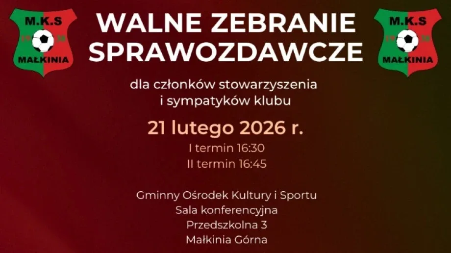 Walne Zebranie w MKS Małkinia. Klub podsumuje rok i zdecyduje o absolutorium dla zarządu