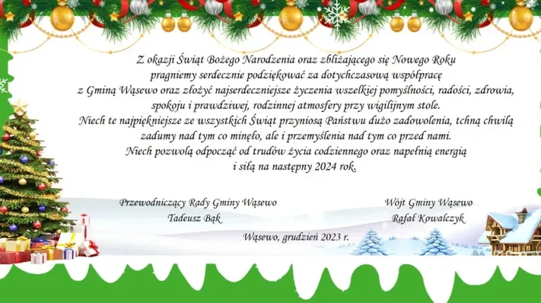 Życzenia świąteczne władz samorządowych gminy Wąsewo