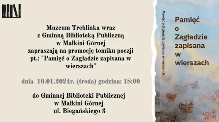 Muzeum Treblinka i Gminna Biblioteka Publiczna w Małkini Górnej zapraszają na promocję tomiku poezji